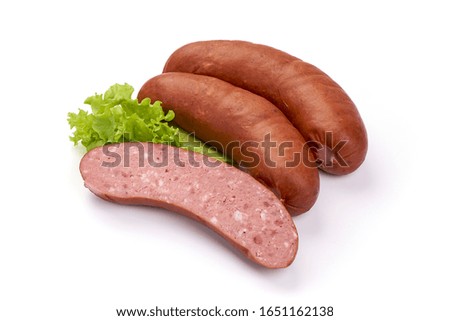 Beer sausages, isolated on white background.