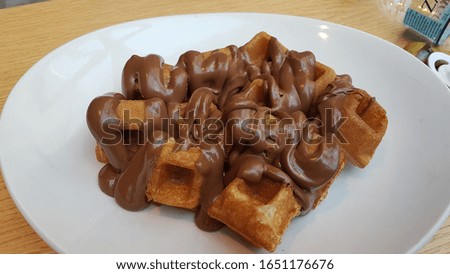 waffle sweet chocolated hot  liquid on the plate