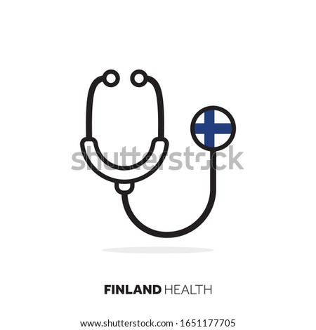 Finland healthcare concept. Medical stethoscope with country flag