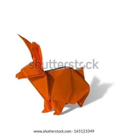 Orange Origami rabbit isolated on white