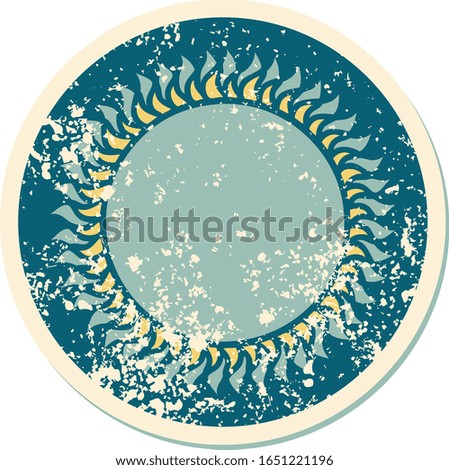 iconic distressed sticker tattoo style image of a sun