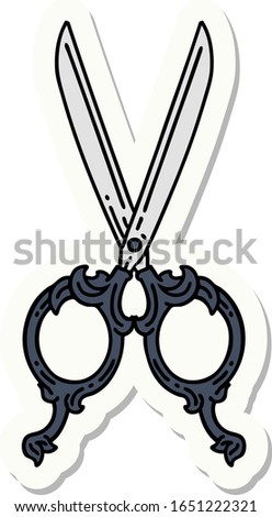 sticker of tattoo in traditional style of barber scissors