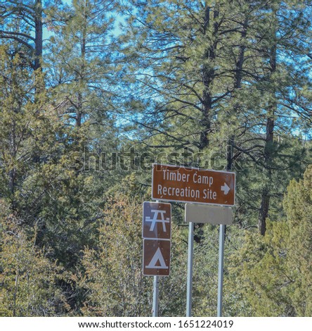 Timber Camp Recreational Site Sign. Camping and Picnicking allowed. Globe, Tonto National Forest, Arizona USA 