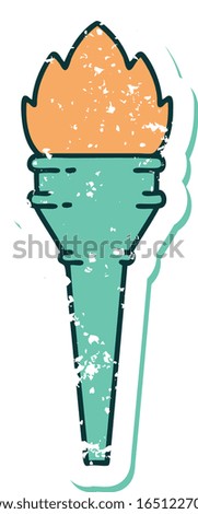 iconic distressed sticker tattoo style image of a lit torch