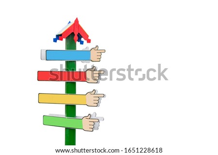 Signs of pointers in different directions in the form of a hand on a decorative background