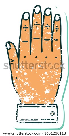 iconic distressed sticker tattoo style image of a hand