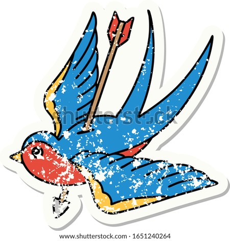 distressed sticker tattoo in traditional style of a swallow