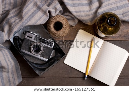 Vintage Camera and notebook with custom text space