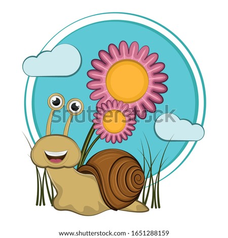 Cartoon of a cute happy snail with flowers - Vector