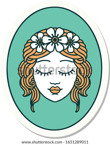 sticker of tattoo in traditional style of a maiden with eyes closed