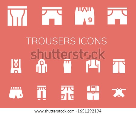 trousers icon set. 14 filled trousers icons.  Simple modern icons such as: Pants, Shorts, Sweatpants, Hoodie, Skirt, Clothes, Bolero, Short