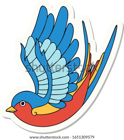 sticker of tattoo in traditional style of a swallow