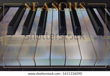 classical music background photo double exposure of piano keys and autumn landscape