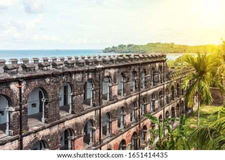 View of Ross island from the roof of the Port Blair prison. Museum of British occupation and genocide of Indian political prisoners and freedom fighters. Royalty-Free Stock Photo #1651414435
