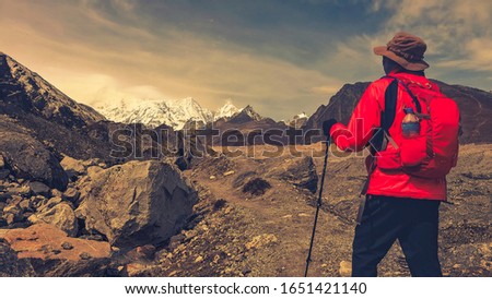 Man treking in Nepal EBC Royalty-Free Stock Photo #1651421140