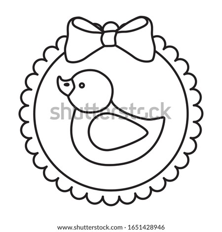 cute duck rubber in lace frame line style icon vector illustration design