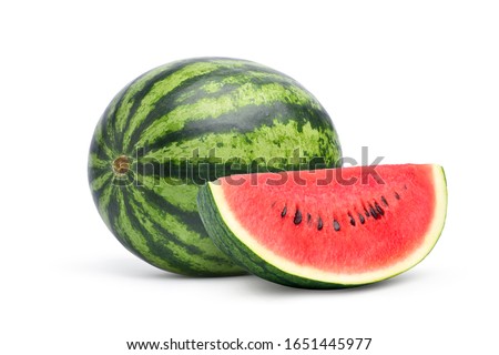 Juicy watermelon with sliced isolated on white background. Clipping path. Royalty-Free Stock Photo #1651445977
