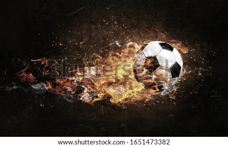 Soccer Ball on Fire . Mixed media
