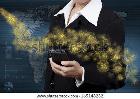 Concept of online transactions on the internet in business in hand.