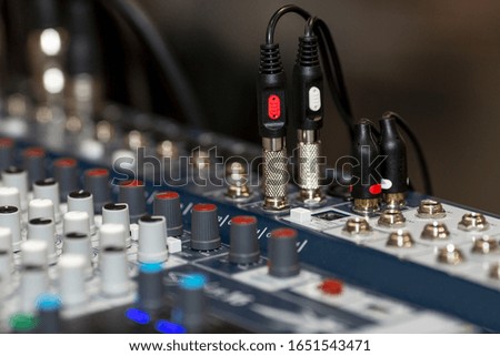 Sound mixer control panel. Close-up.