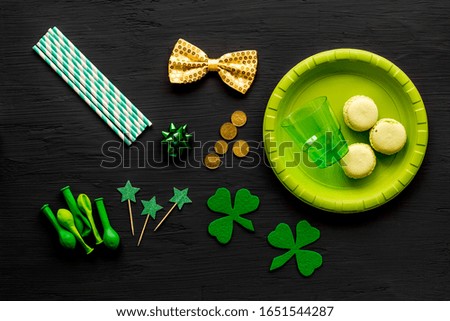 
St.Patrick 's Day. Day of rest.Holiday decorations.
Black stone background top view,flat lay, mockup