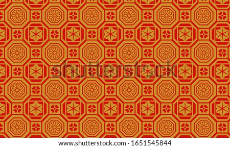 Golden and red Japanese pattern arabesque pattern and polygonal shape