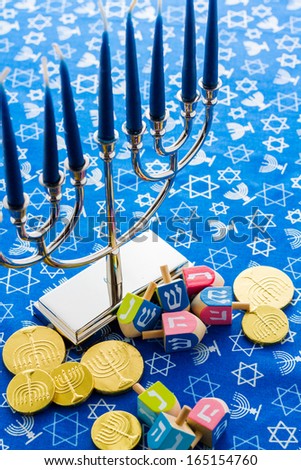 A still life composed of elements of the Jewish Chanukah/Hanukkah festival.