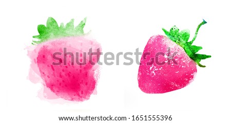 Two watercolor strawberries on white background