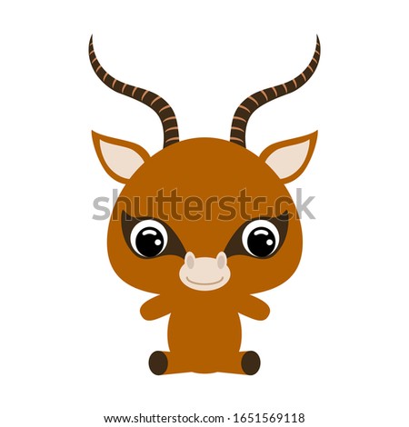 Cute little sitting gazelle. African animal. Cartoon character for baby print design, kids wear, baby shower celebration, greeting, invitation card. Flat vector stock illustration on white background