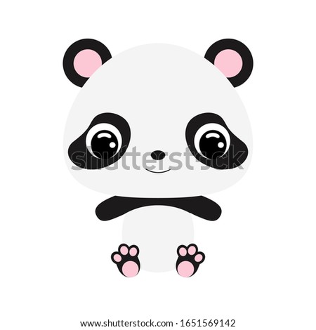 Cute little sitting panda. Cartoon character for baby print design, kids wear, baby shower celebration, greeting and invitation card. Flat vector stock illustration on white background