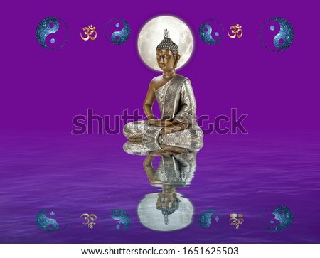spiritual background for meditation with buddha statue and yin yang symbol 