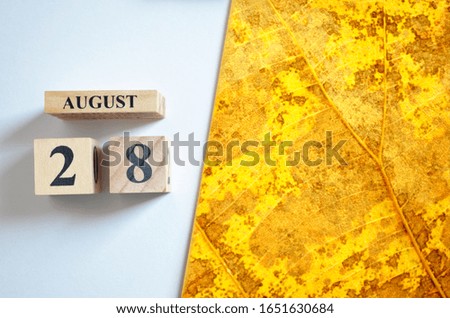 August 28, Empty white - Yellow leaf pattern background.