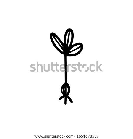 Seedlings in hand drawn doodle style isolated on white background. Vector outline stock illustration. Sign gardening element. Coloring book. Horticulture.