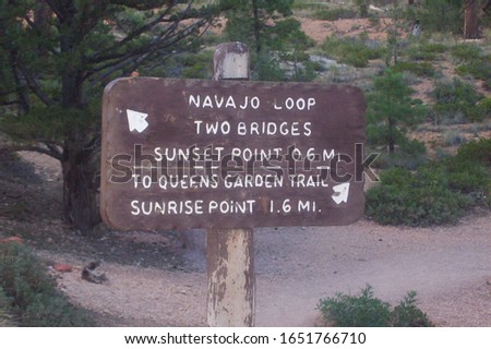 Sign in Bryce Canyon with the trails
