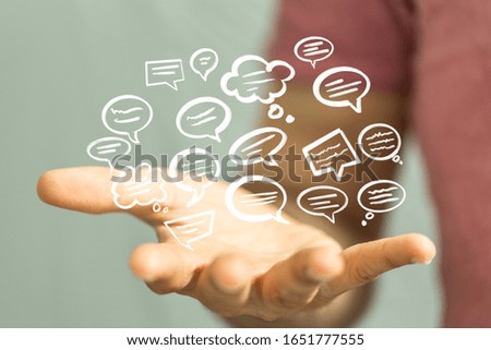 ilustration of a communication concept. The word communication with colorful dialog speech 
