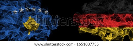 Flags of Kosovo and Germany on Black background, Kosovo vs Germany Smoke Flags
