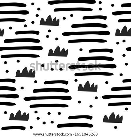 Abstract seamless pattern with grunge strokes,dots and decorative elements. For wallpaper,textile, fabric design. Children drawings.Vector background