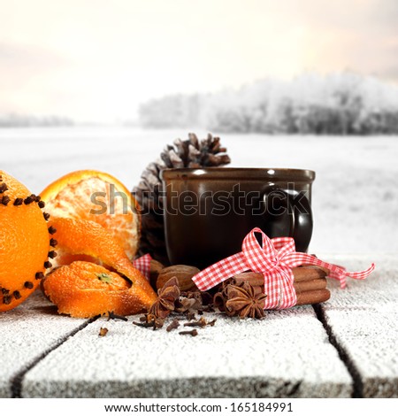 mulled of orange fruit and snow table 