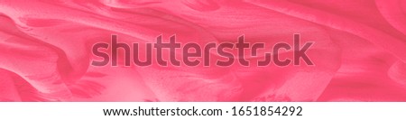 Background texture, red silk fabric with painted meadow flowers, cloth, typically produced by weaving or knitting textile fibers
