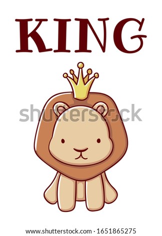 Cute lion cartoon kawaii print king flat hand drawn isolated on white background