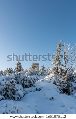 Lookout tower Velka Destna in winter, Orlicke mountains, Czech republic