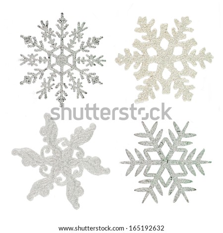 Set of Silver snowflakes, - christmas toy, isolated 