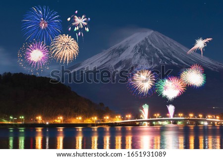 Kawaguchiko Winter Fireworks, Mt. Fuji