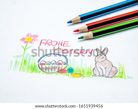 Happy Easter painted with colored pencils in german