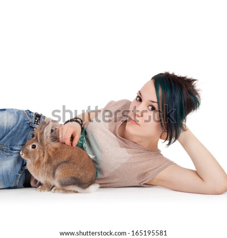 young teenage girl with the rabbit
