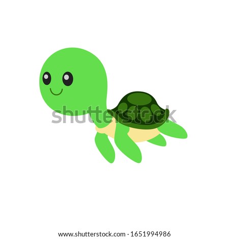 Cute Sea Turtle Vector Illustration on White