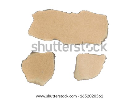 Collection burnt brown sheet of cardboards isolated on a white background. Vintage charred paper. Banner. Copy space