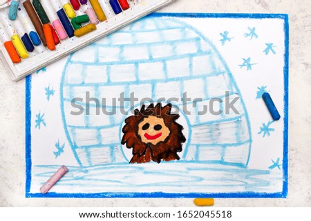 Photo of colorful drawing:  Smiling eskimo in igloo