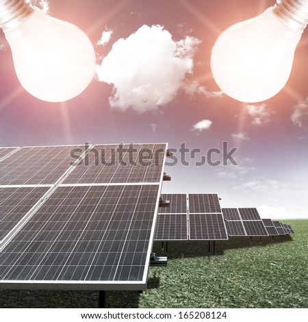 solar panels with the sunny sky