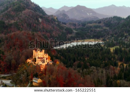 Hohenschwangau in Autumn, Castle for the Kings of Bavaria near Munich, Germany. Tilt Shift Picture was taken in Fall October